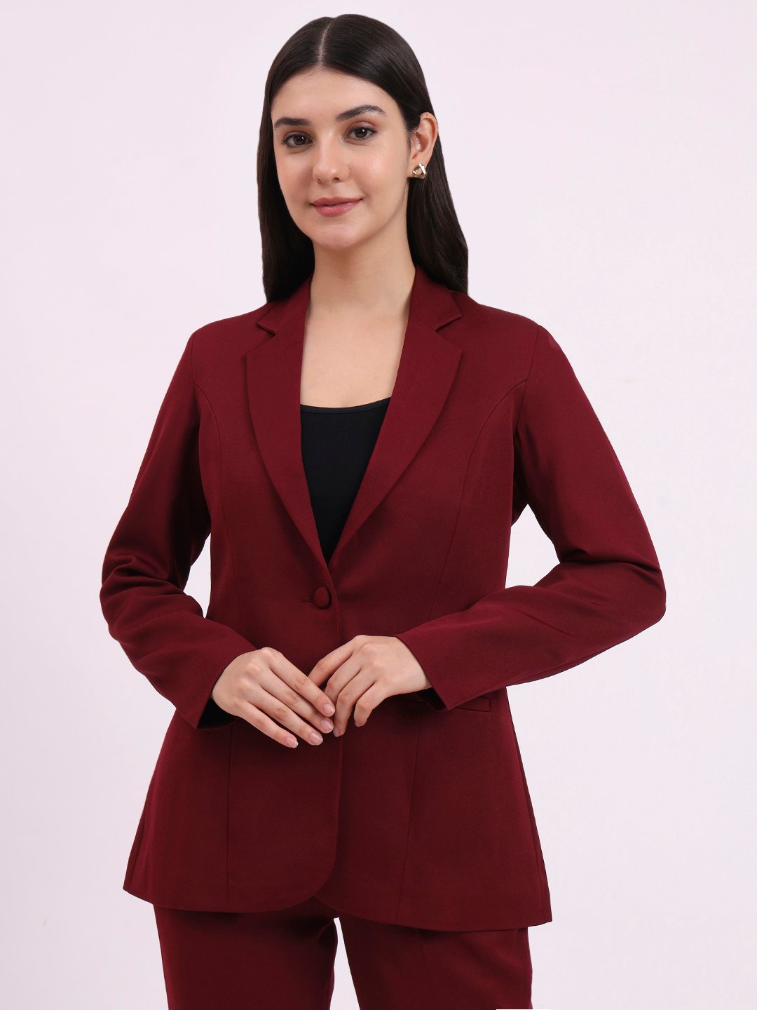 Apsra Boutique Single Button Maroon Blazer for Women – Formal & Party Wear