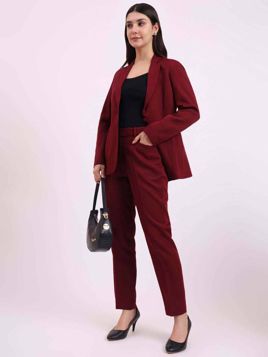 Apsra Boutique Maroon Two-Piece Women’s Suit Set – Blazer & Pants