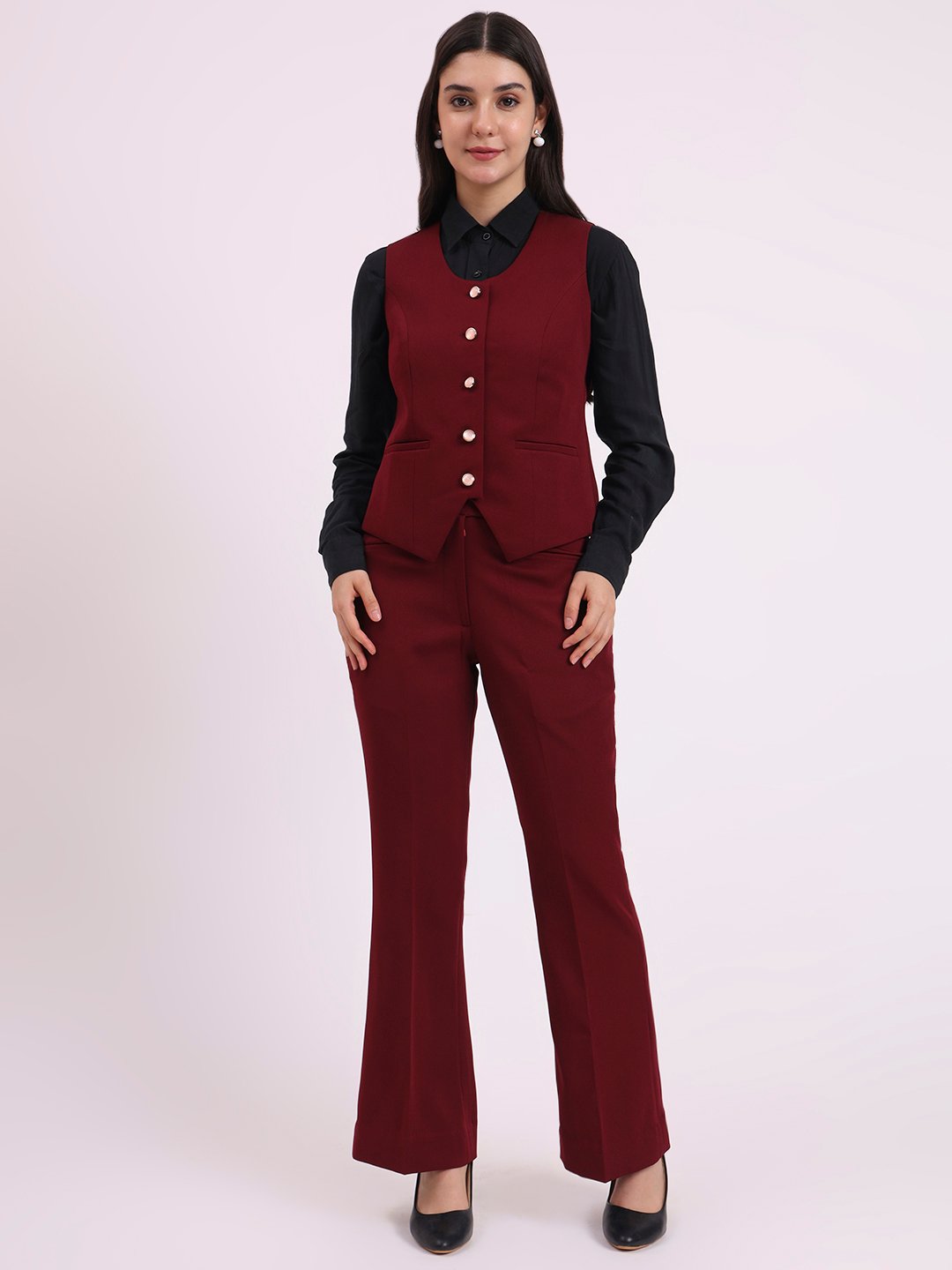 Apsra Boutique Maroon Waistcoat with Pant Set for Women – Formal & Smart Casual Wear