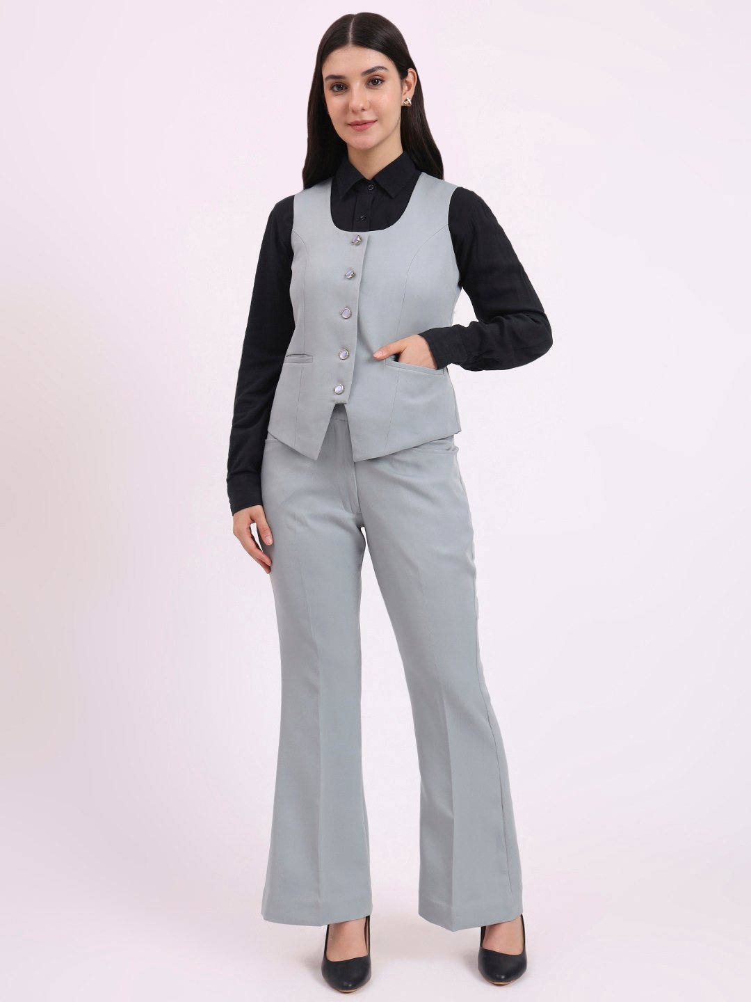 Apsra Boutique Grey Waistcoat with Pant Set for Women – Formal & Casual Chic Wear