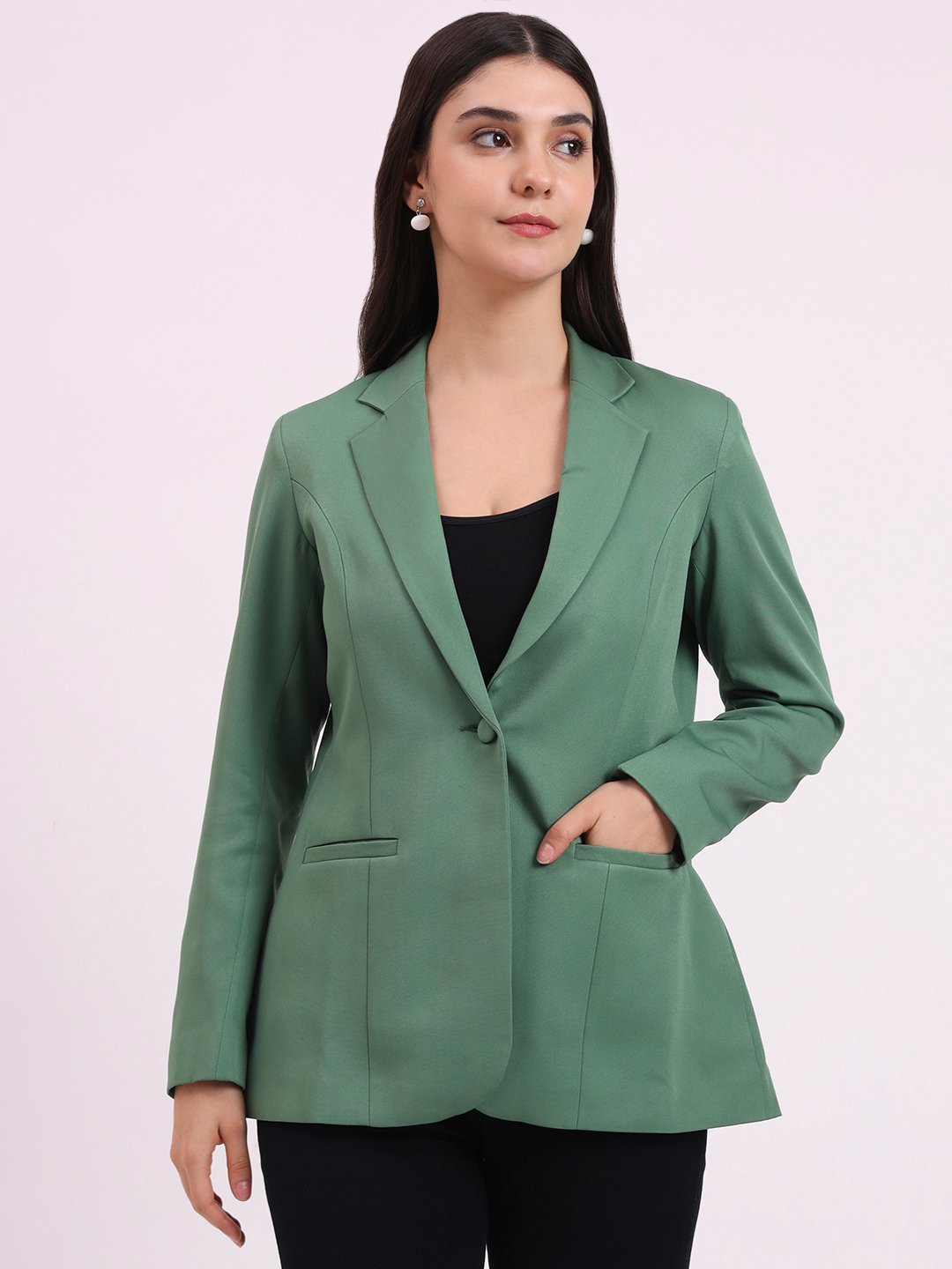 Apsra Boutique Single Button Dark Green Blazer for Women – Formal & Party Wear