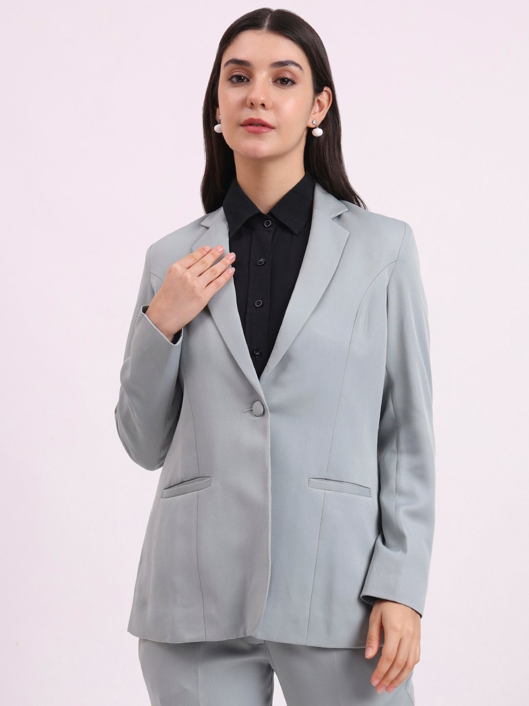 Apsra Boutique Single Button Grey Blazer for Women – Formal & Party Wear