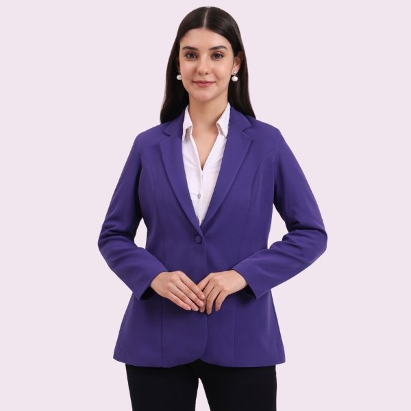 Single Button Purple Color, Notched Lapel Collar,Full Sleeves,Official & Party Wear Blazer For Women, Regular Fit