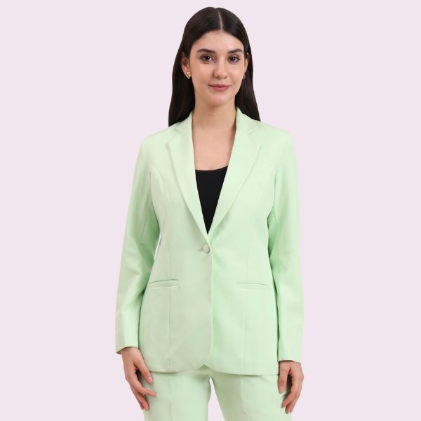 Single Button Green Color, Notched Lapel Collar,Full Sleeves,Official & Party Wear Blazer For Women, Regular Fit