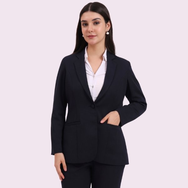 Single Button Blue Color, Notched Lapel Collar, Full Sleeves,Official & Party wear Blazer, For Women Regular Fit